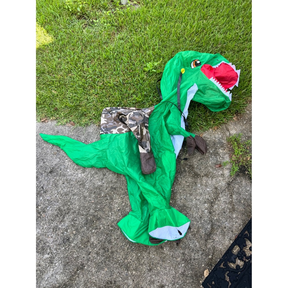 Inflatable T-Rex Dinosaur Costume Green Camo Rider Blow Up Suit with Fan Adult